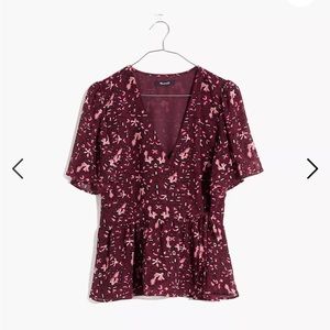 Madewell Georgette Flutter-Sleeve Peplum Top in Rich Paisley